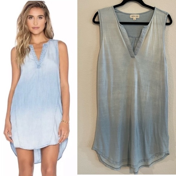 Cloth & Stone Anthropologie Women Shift Midi Medium Dress Blue Cotton Longline - Picture 1 of 12